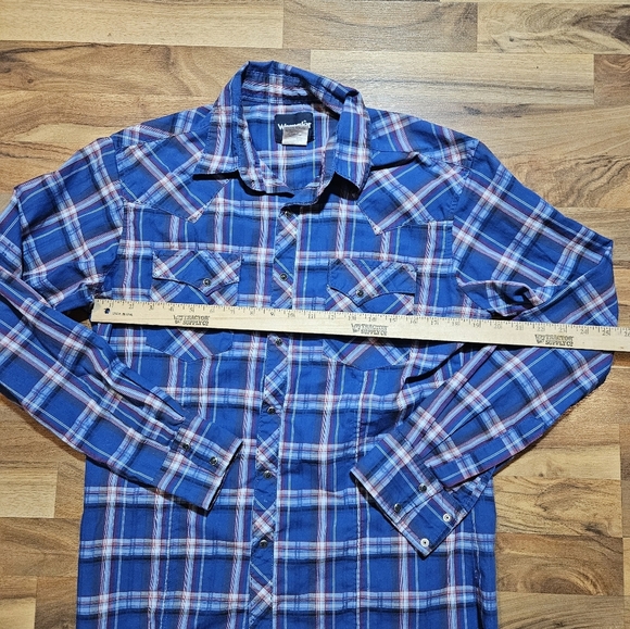 Wrangler Pearl Snap Blue Plaid Medium Western - Picture 5 of 9